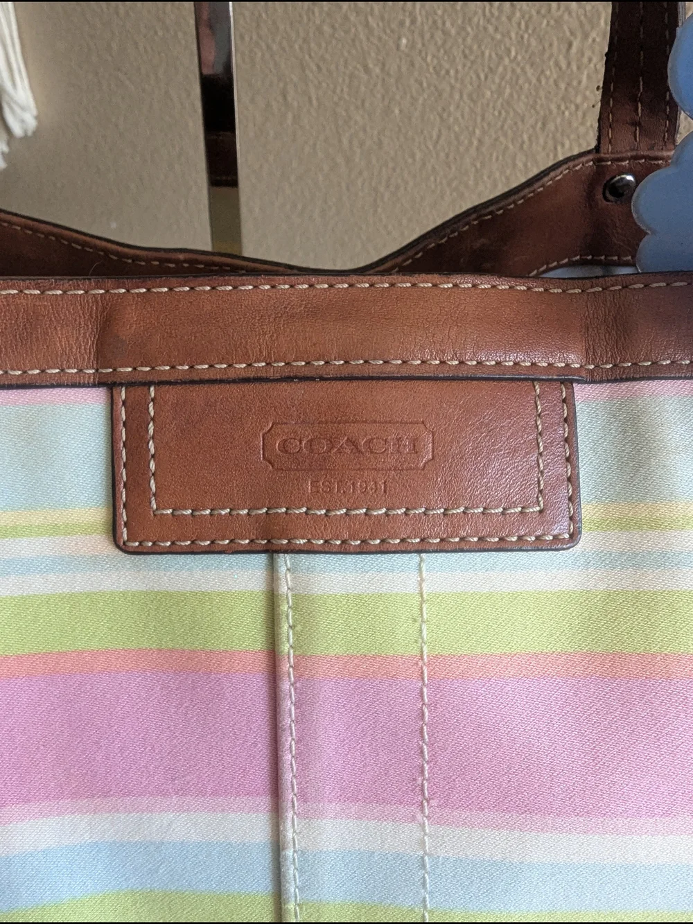 vintage Coach Hampton Pastel Striped Canvas Tote Bag